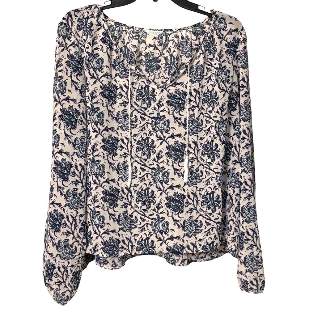 Aeropostale Floral Peasant Blouse Womenās XL Blue Ivory Long Sleeve Top